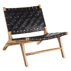 BUTACA NEGRO MADERA TECA-PIEL SALÓN 87 X 83 X 66 CM - Imagen 1