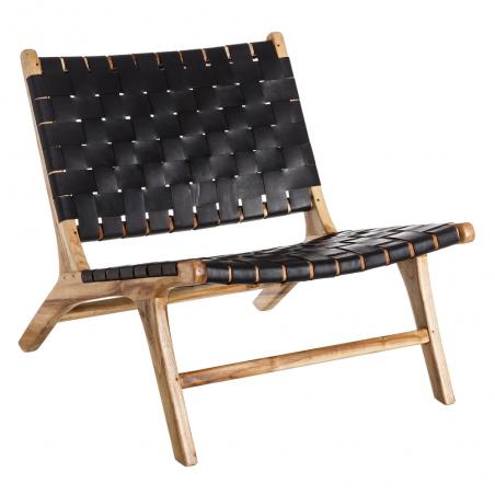 BUTACA NEGRO MADERA TECA-PIEL SALÓN 87 X 83 X 66 CM - Imagen 1
