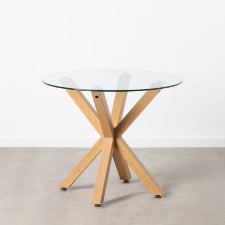 MESA COMEDOR NATURAL CRISTAL-METAL 90 X 90 X 76 CM - Imagen 1