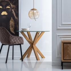MESA COMEDOR NATURAL CRISTAL-METAL 90 X 90 X 76 CM - Imagen 2