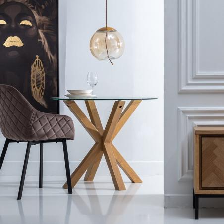MESA COMEDOR NATURAL CRISTAL-METAL 90 X 90 X 76 CM - Imagen 2
