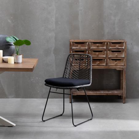 SILLA GRIS-NEGRO RATÁN/METAL SALÓN 45 X 54 X 81 CM