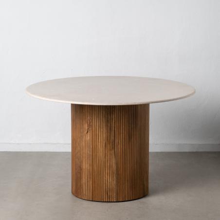 MESA COMEDOR NATURAL-CREMA MÁRMOL/MADERA 120 X 120 X 74 CM