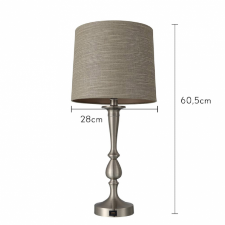 Sobremesa Khalifa 1xe27 Niquel 60´5x28x28 Cm Puerto Usb