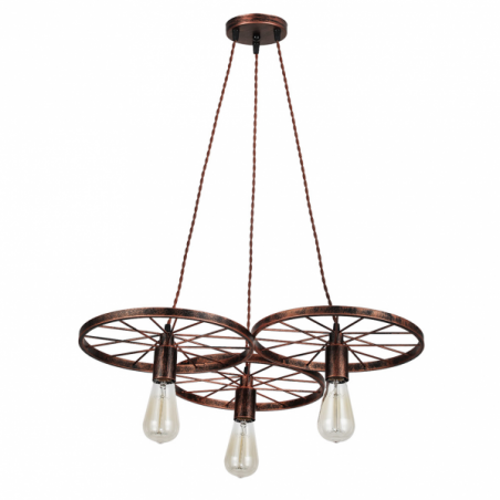 Colgante Mirlo 3xe27  Rueda Marron Oxido Regx60x60 Cm
