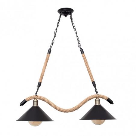 Lampara Cabo 2xe27 Negro Cuerda De Cañamo Regx80x30 Cm