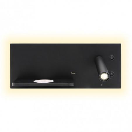 Aplique 2+8w 4000k Velazquez Dcho Negro Usb+qi  130lm Doble Encendido 14x35x14 Cm