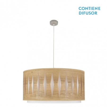 Colgante Alexandra 3xe27 Niquel/Madera Clara Regx60x60 cm