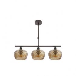 Lampara Estela 3xe14 Marron Regx55x13 Cm C/tulipas  Cristal Tallado Ambar