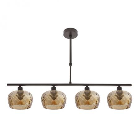 Lampara Estela 4xe14 Marron Regx75x13 Cm C/tulipas  Cristal Tallado Ambar