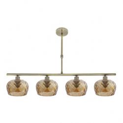 Lampara Estela 4xe14 Cuero Regx75x13 Cm C/tulipas  Cristal Tallado Ambar