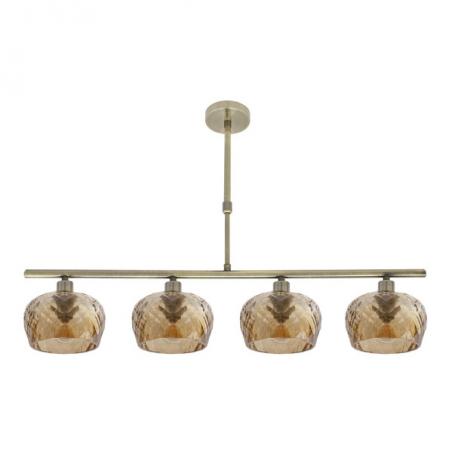 Lampara Estela 4xe14 Cuero Regx75x13 Cm C/tulipas  Cristal Tallado Ambar