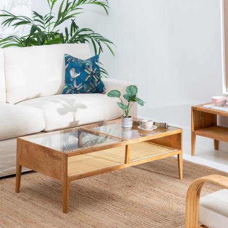 MESA CENTRO NATURAL MADERA-RATÁN SALÓN 120 X 60 X 40 CM