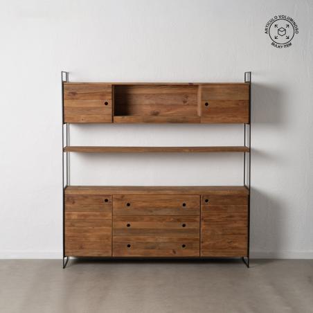 MUEBLE NATURAL-NEGRO MADERA-HIERRO SALÓN 180 X 40 X 190 CM
