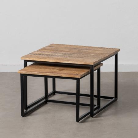 S/2 MESA CENTRO NATURAL MADERA-METAL 60 X 60 X 42 CM