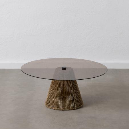 MESA CENTRO CRISTAL-FIBRA NATURAL SALÓN 80 X 80 X 35 CM