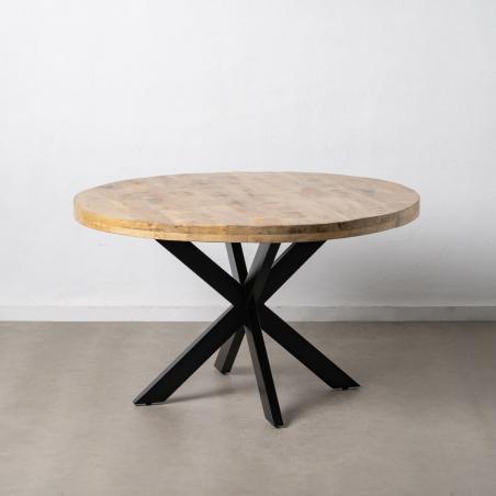 MESA COMEDOR NATURAL-NEGRO MADERA-HIERRO 130 X 130 X 77 CM