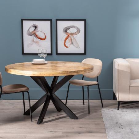 MESA COMEDOR NATURAL-NEGRO MADERA-HIERRO 130 X 130 X 77 CM