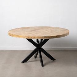MESA COMEDOR NATURAL-NEGRO MADERA-HIERRO 150 X 150 X 77 CM