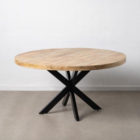 MESA COMEDOR NATURAL-NEGRO MADERA-HIERRO 150 X 150 X 77 CM