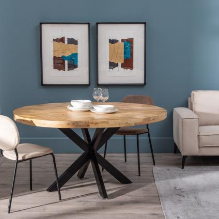 MESA COMEDOR NATURAL-NEGRO MADERA-HIERRO 150 X 150 X 77 CM