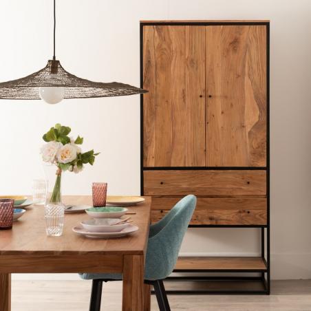 ARMARIO NATURAL MADERA-METAL SALÓN 90 X 45 X 190 CM