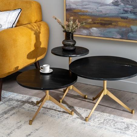 MESA CENTRO NEGRO-ORO HIERRO / MÁRMOL 55 X 55 X 38 CM