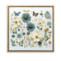 LIENZO 40 x 40 MARIPOSAS Y FLORA AZUL