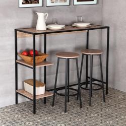 SET MESA Y 2 TABURETES MADERA CLARA