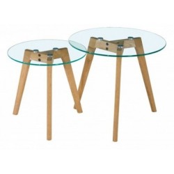 Set 2 Mesas Auxiliares Madera y Cristal Modelo Ovni