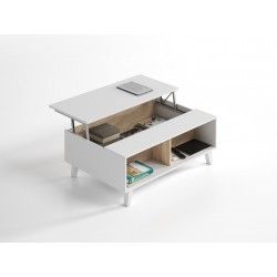 Mesa Centro Elevable Blanco Brillo - Roble Stylus Plus