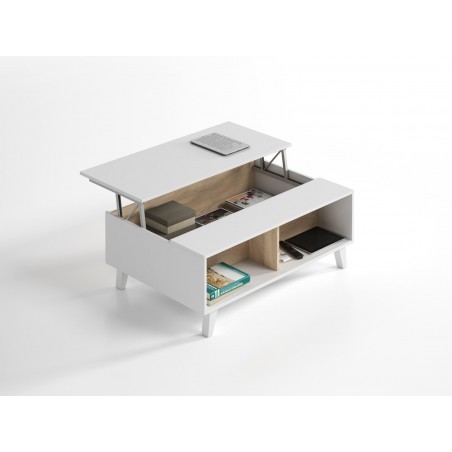 Mesa Centro Elevable Blanco Brillo - Roble Stylus Plus