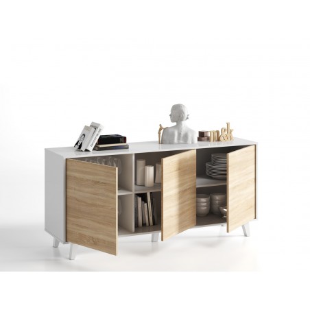 Aparador Buffet 3 Puertas Blanco Brillo -  Roble Stylus Plus