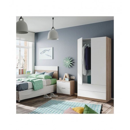 Armario 2 Puertas + 2 Cajones Modelo Nordic Color Roble-Blanco