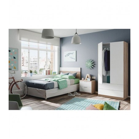 Armario 2 Puertas + 2 Cajones Modelo Nordic Color Roble-Blanco