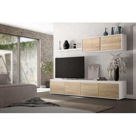 Composición de salón Moderno Modelo Home Color Roble y Blanco
