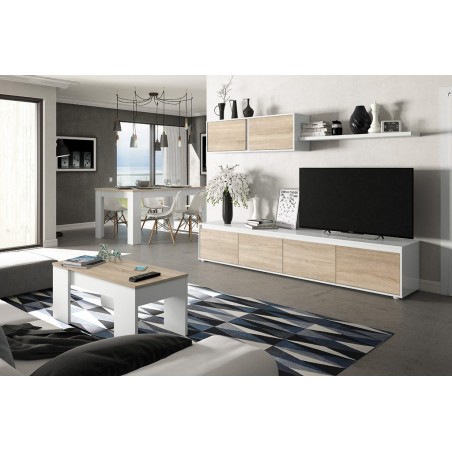 Composición de salón Moderno Modelo Home Color Roble y Blanco