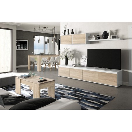 Composición de salón Moderno Modelo Home Color Roble y Blanco