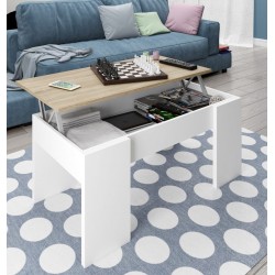 Mesa de Centro Elevable Blanco Artik-Roble Canadian Estilo Nórdico