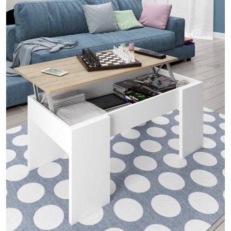 Mesa de Centro Elevable Blanco Artik-Roble Canadian Estilo Nórdico