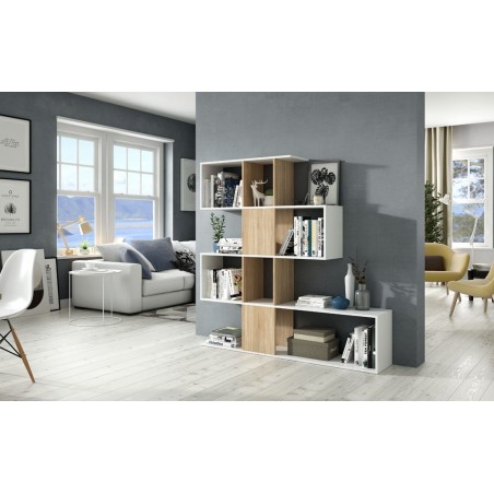 Estantería Zig Zag Elfos Blanco Brillo-Roble Estilo Nórdico