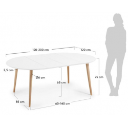 MESA COMEDOR REDONDA OAKLAND EXTENSIBLE 120(200)X120 BLANCO MATE