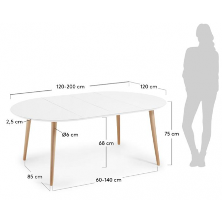 MESA COMEDOR REDONDA OAKLAND EXTENSIBLE 120(200)X120 BLANCO MATE