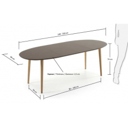 MESA COMEDOR OVALADA OAKLAND EXTENSIBLE 140 Ext. 90X220 MARRÓN MATE