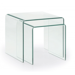 Set 2 Mesas Nido Burano 50x45 Cristal Transparente