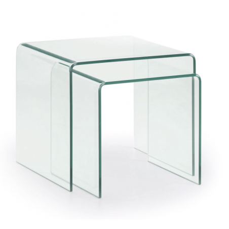 Set 2 Mesas Nido Burano 50x45 Cristal Transparente