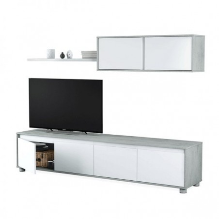 MUEBLE SALÓN TV CEMENTO-BLANCO BRILLO