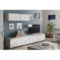 MUEBLE SALÓN TV CEMENTO-BLANCO BRILLO