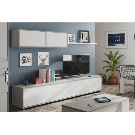 MUEBLE SALÓN TV CEMENTO-BLANCO BRILLO