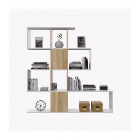 Estantería Zig Zag Elfos Blanco Brillo-Roble Estilo Nórdico
